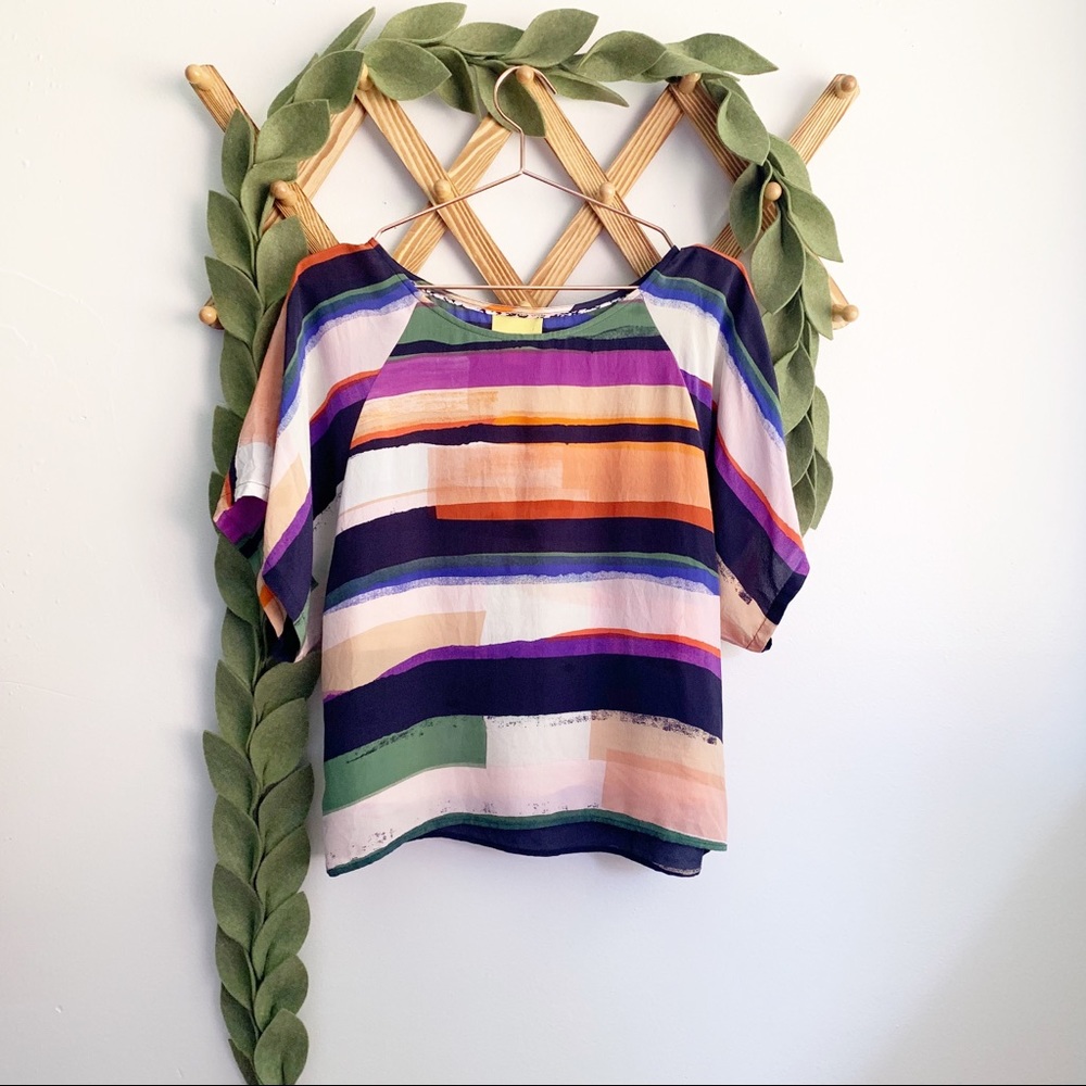 Maeve Striped Sunset Silk Top